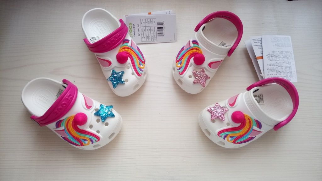 Кроксы детские единороги белые Crocs I am unicorn