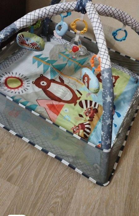 Дитячий ігровий розвиваючий килимок-манеж з дугами , сірий