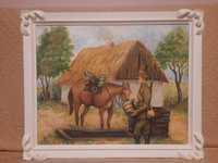 Ułan poi konia przy studni. Obraz(62 cm:51,5 cm) Hieronim Lange