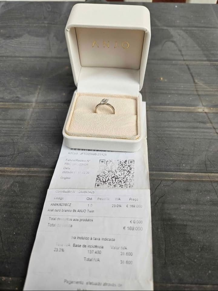 Anel Ouro Branco Anjo 9k