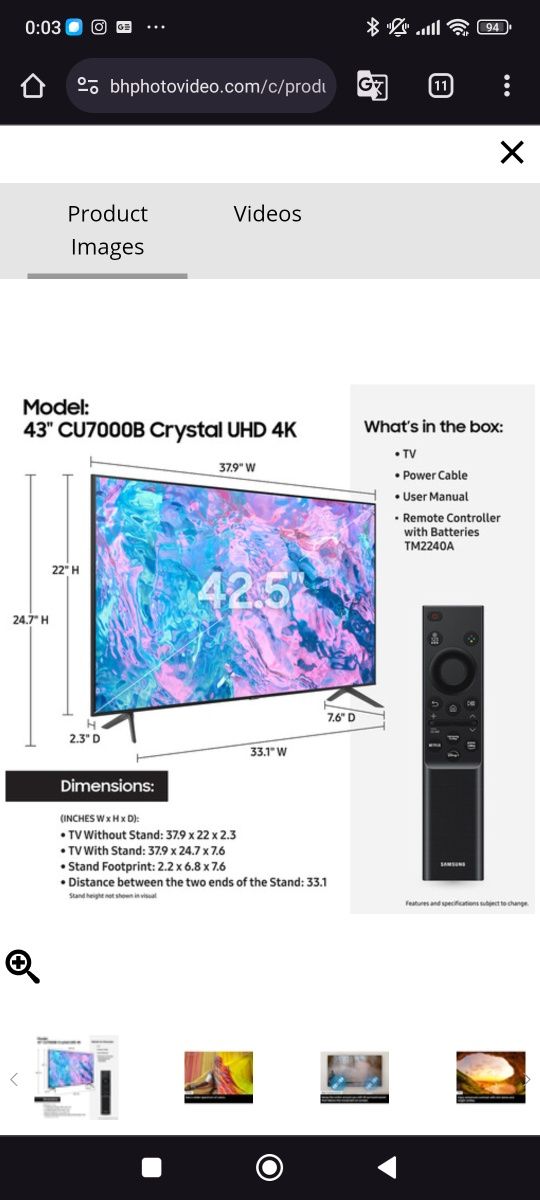 TV led Samsung nova na cx cu7000 43 pol