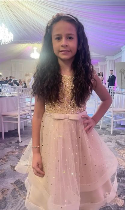 Дитяча шикарна фіолетова золота пишна сукня зі шлейфом 4 5 6 7 8 9 рок