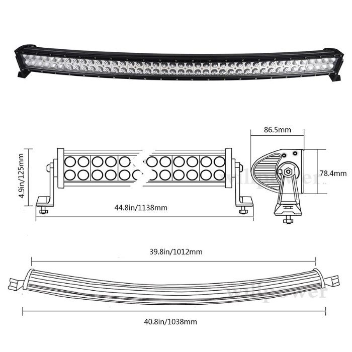 Barra led 240w 105cm  Curva| |TT 4x4 Off-Road + kit montagem