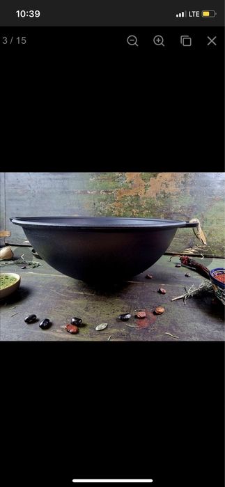 Казан 8л, Ø34см,вага 9,79кг, чавунний узбецький WOK, кришка-сковор.