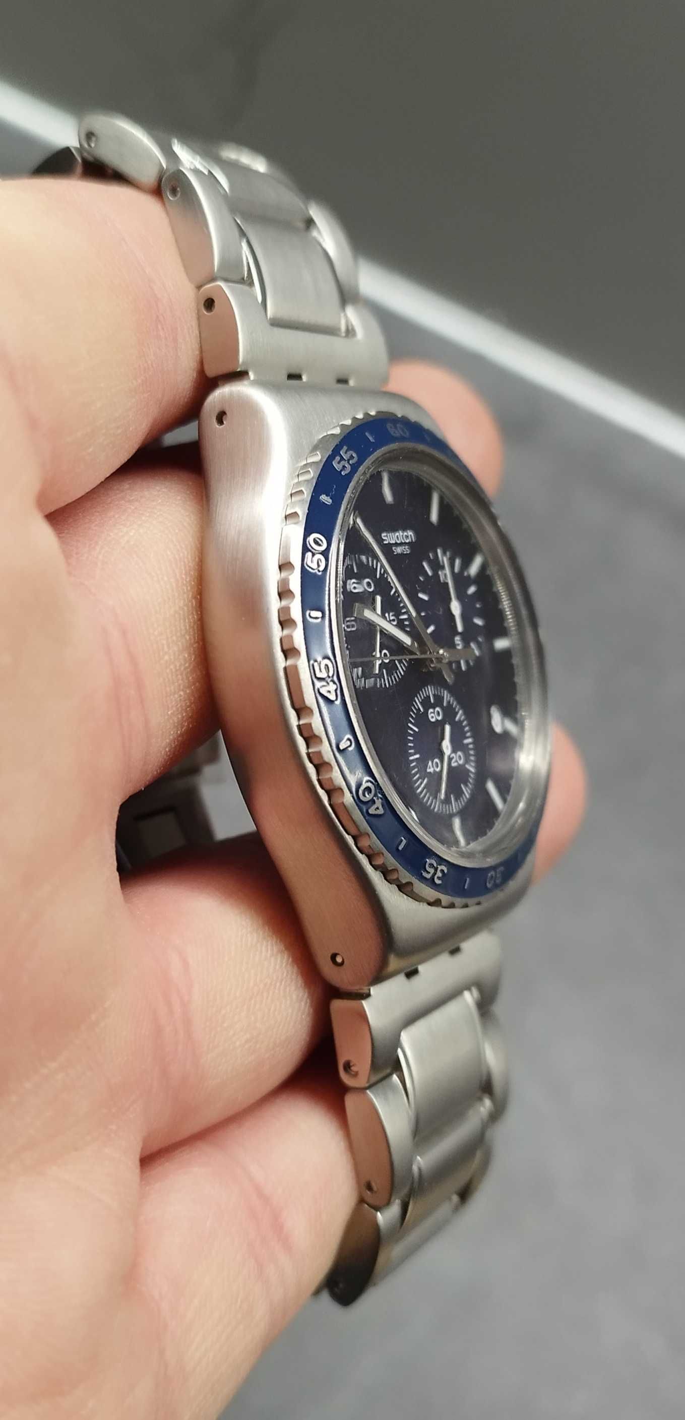 Piękny zegarek męski Swatch Irony Chrono Cobalt Lagoon nowy