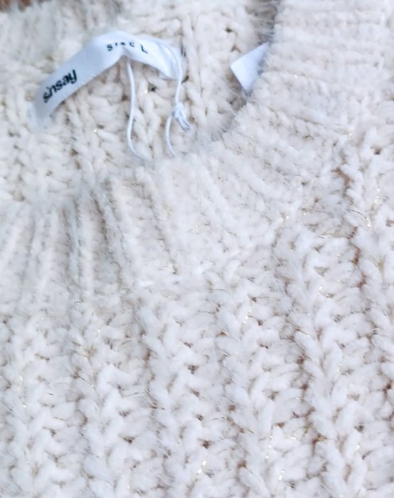 Sinsay gruby sweter poszerzane rękawy L złota nitka