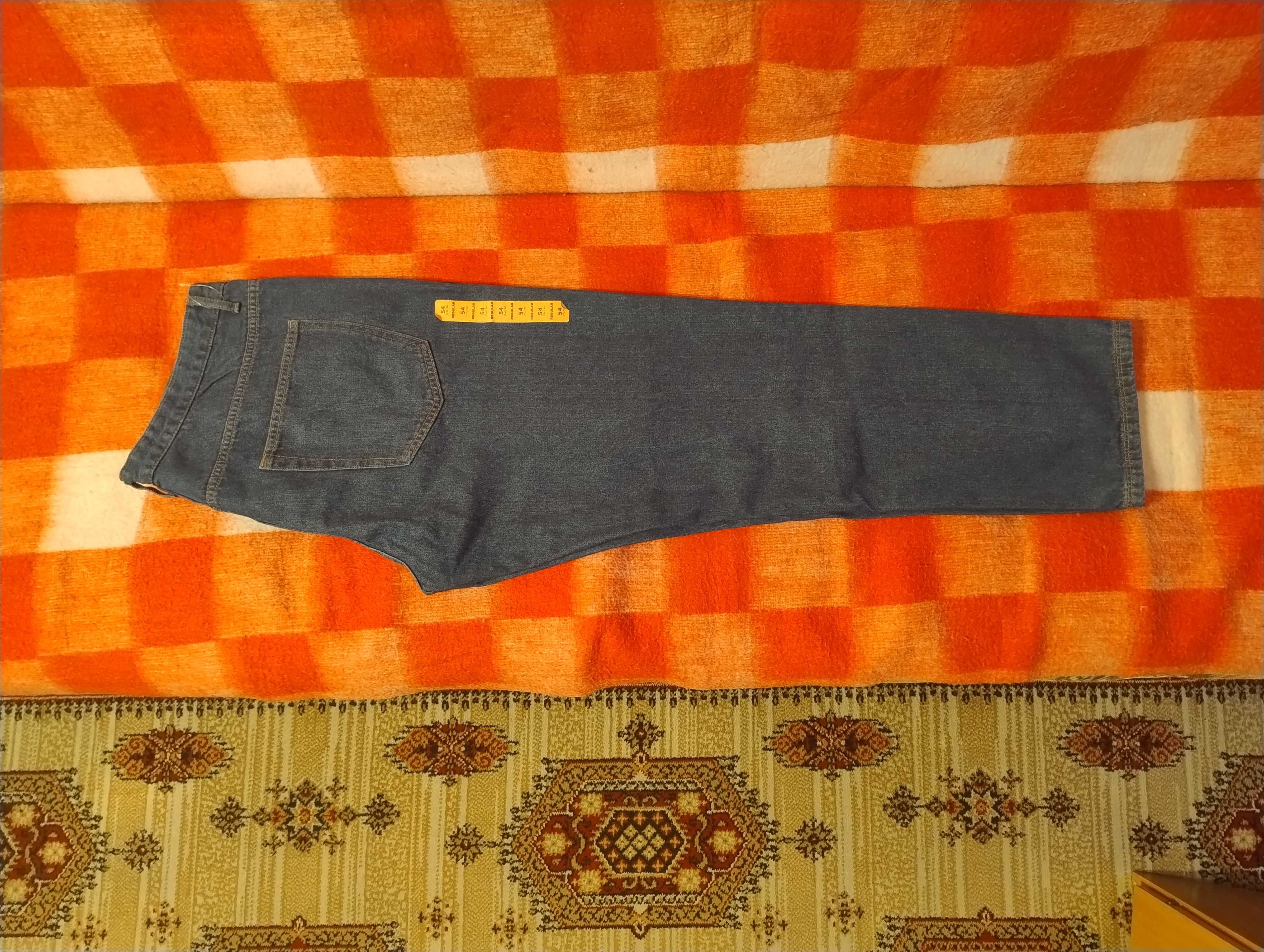 NOWE Duże Długie 54 Niebieskie Jeansy dżinsy męskie spodnie proste