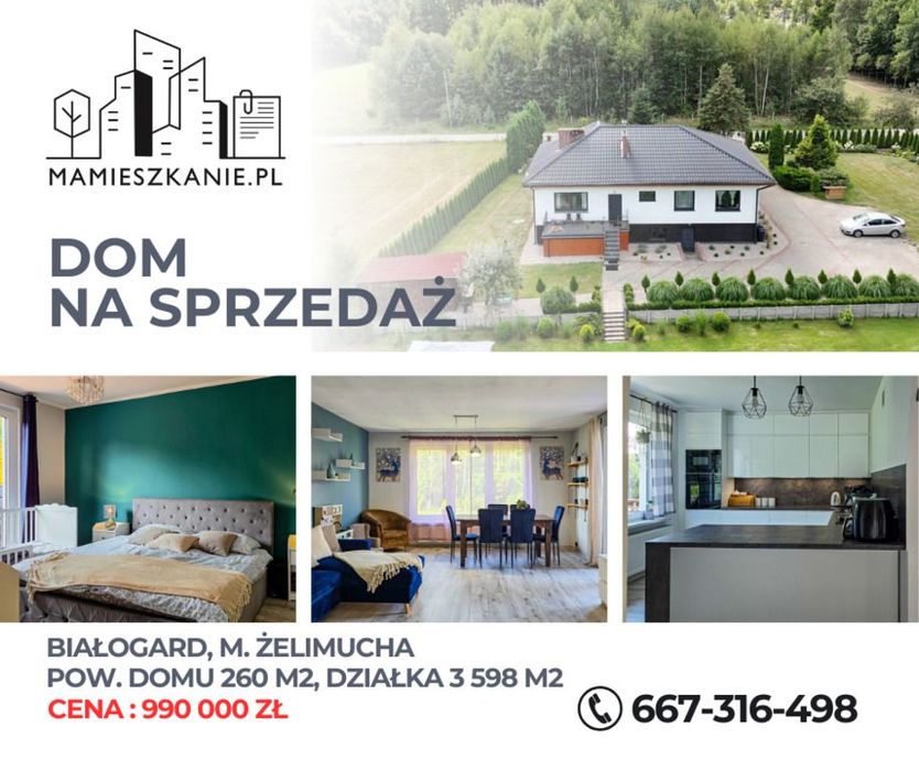 Piękny dom 260 m², działka 3500 m² – Żelimucha