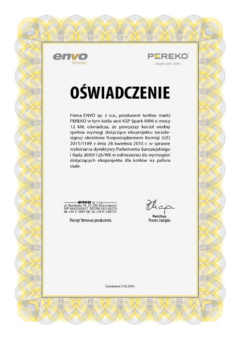 Kocioł, piec na pelet PEREKO Spark Evo - zapalarka - z naczyniem przep