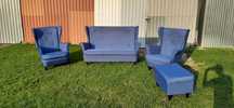 Zestaw wypoczynkowy welurowy sofa + 2 fotele + podnóżek
