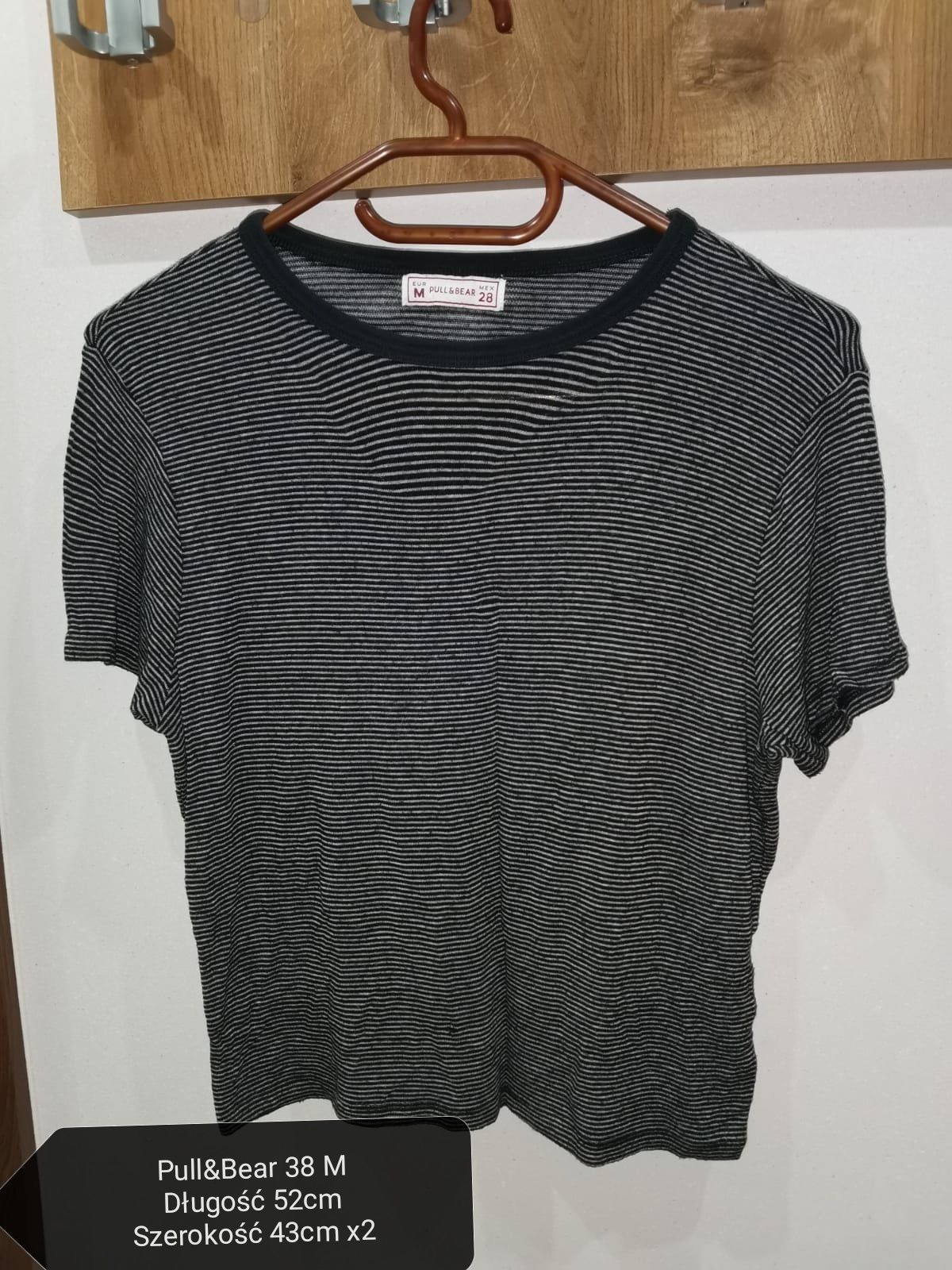 Koszulka t-shirt paski prążki czarna Pull&Bear 38 M