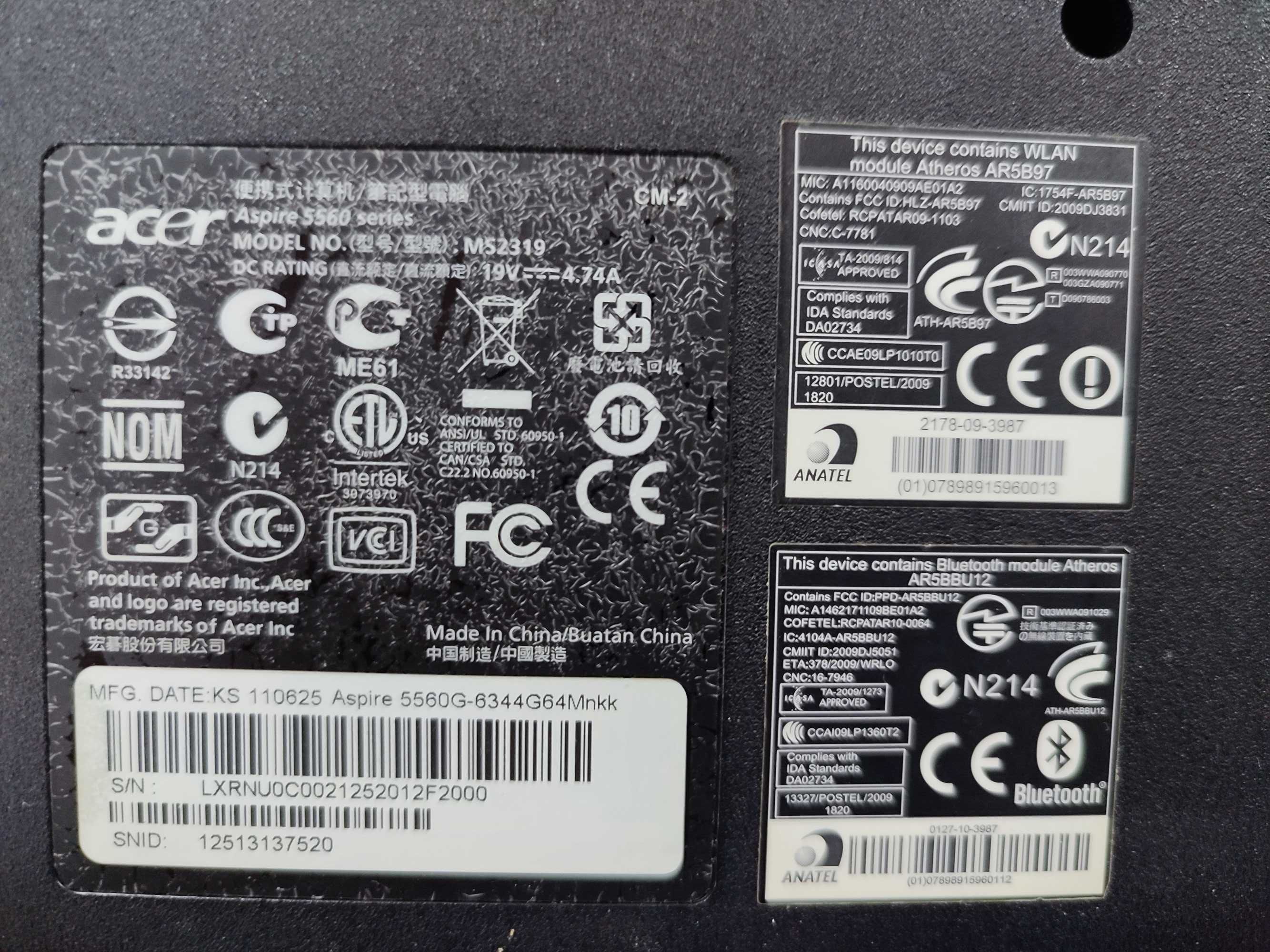 Acer aspire 5560g ms2319 під розбір
