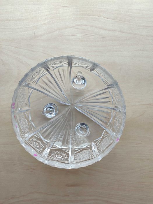 Kryształowa salaterka, owocarka, miska na trzech nóżkach, PRL, vintage