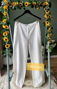 Lniane ecru letnie damskie spodnie 100% Len  szeroka nogawka L/XL