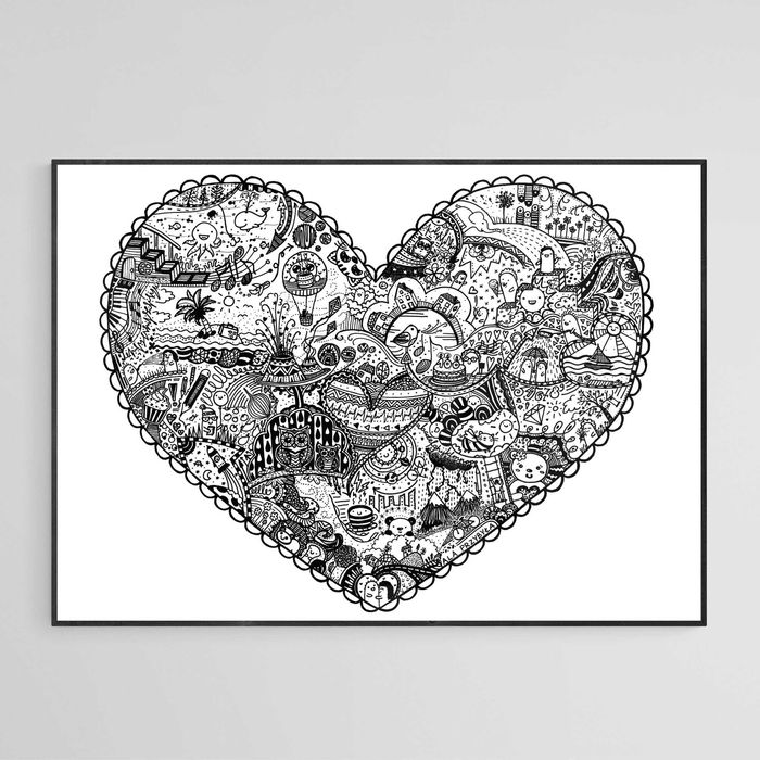 Plakat Serce, czarno biały, A4
