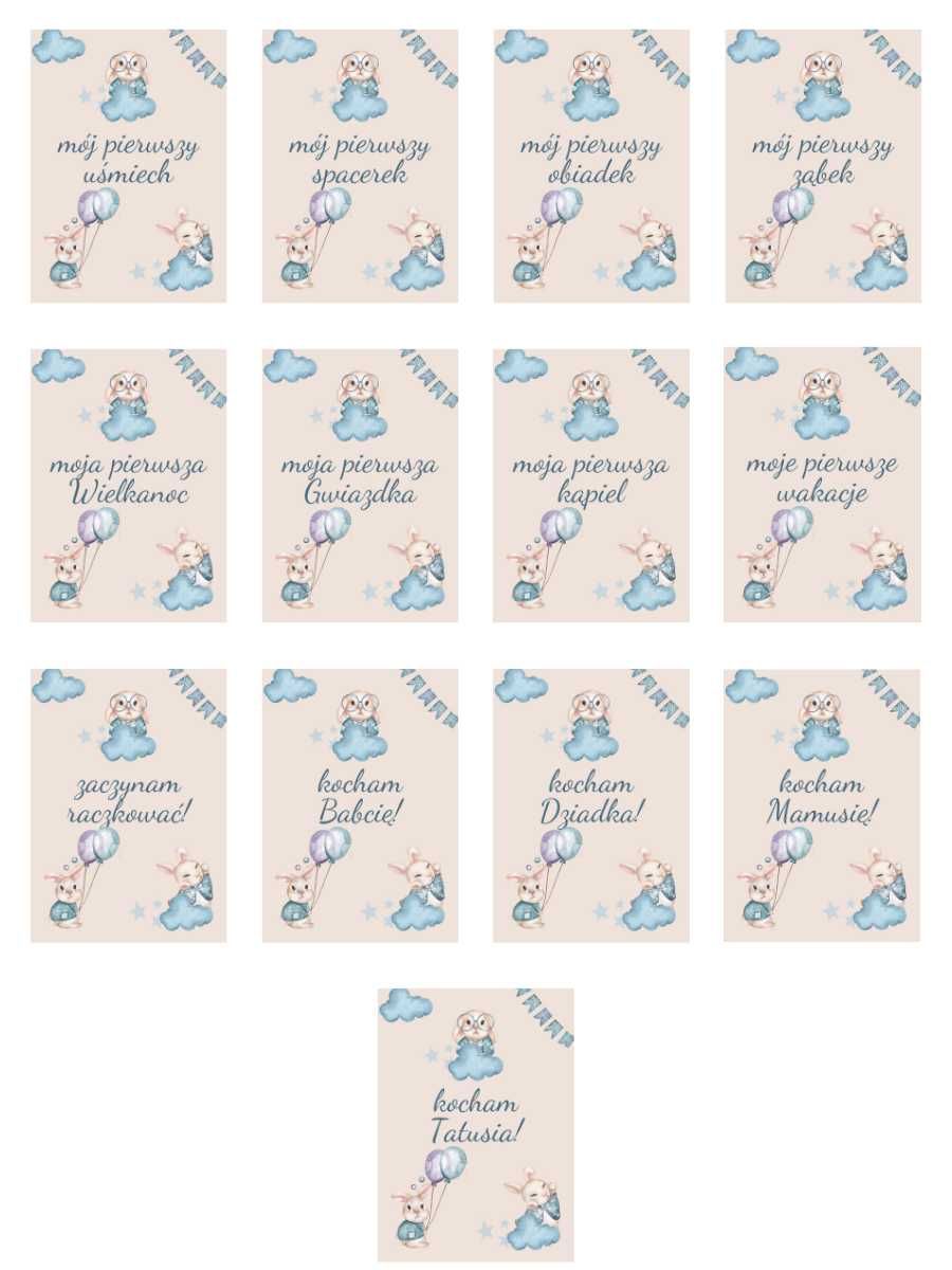 Karty do zdjęć dla niemowląt - Niebieskie Króliczki - Momenty Maluszka