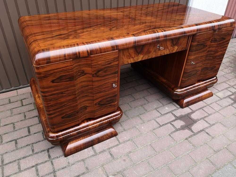Biurko ART-DECO Orzech Politura Stare Antyk Dwustronne Po Renowacji .