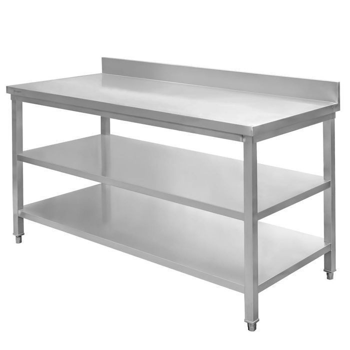 Stół gastronomiczny z rantem i 2 półkami Mega-M 150x70x85(H) - NOWY