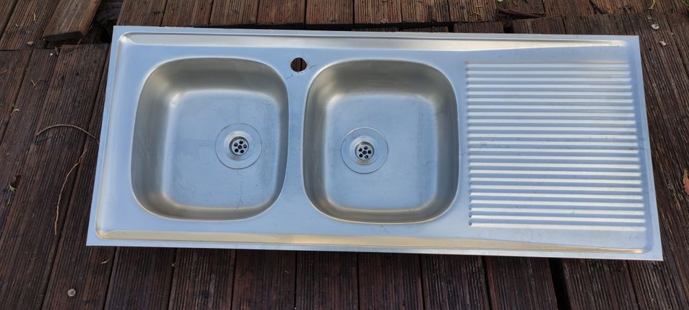 Pia dupla de inox com escorredor