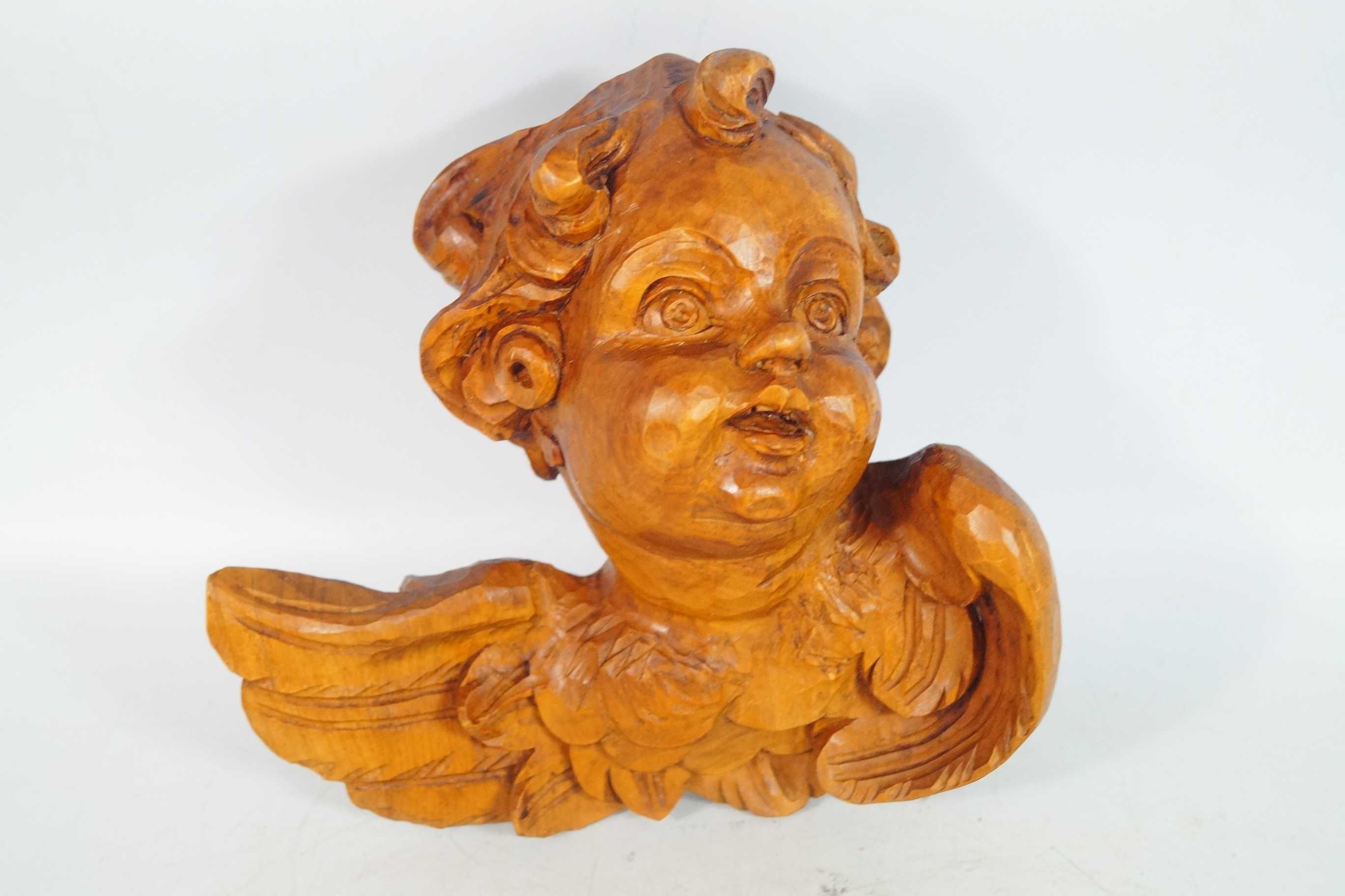 Główka drewniana figura PUTTO rzeźba drewno