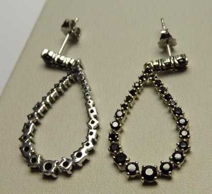 Srebrne wiszące kolczyki łezki czarne cyrkonie sztyfty