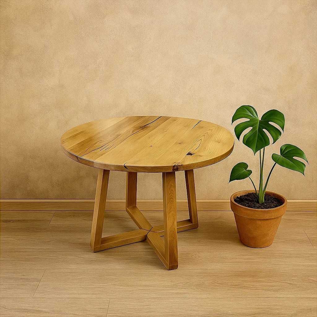 Stół Dębowy Okrągły LOFT, 100% Lite Drewno, Różne Wymiary, Rozkładany.
