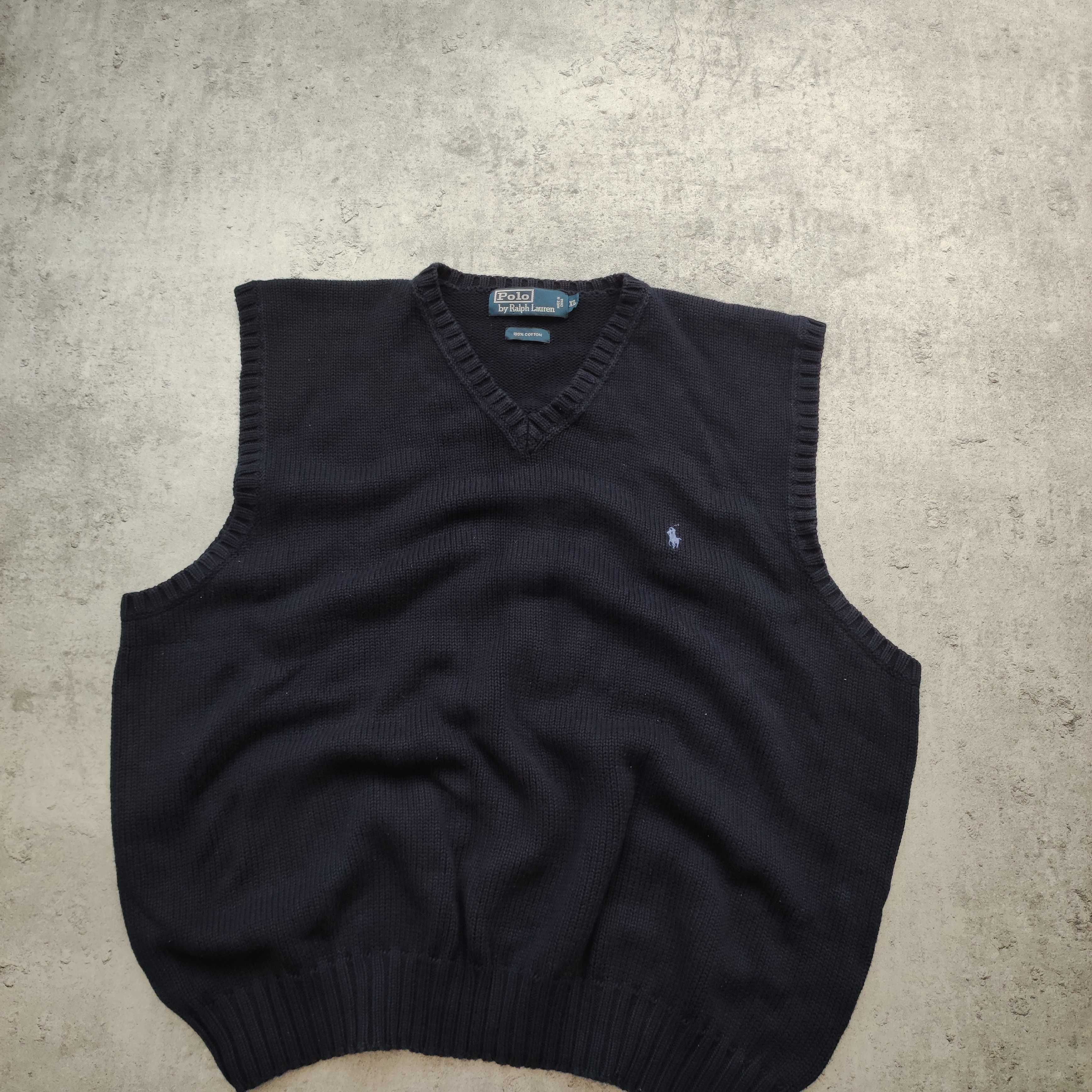MĘSKA PREMIUM Granatowa Kamizelka Sweter Polo Ralph Lauren Konik Logo