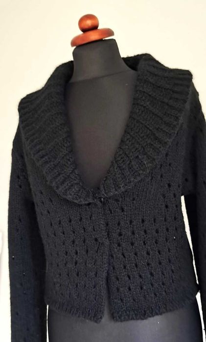 Czarny ażurowy sweter kardigan  vintage grunge M L XL