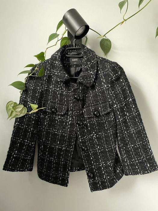 Krótki żakiet vintage Oasis w kratę z guzikami rękawki 3/4