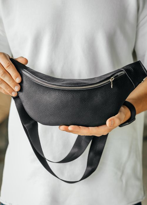 Мужская кожаная бананка, сумка через плечо, поясная сумка черная