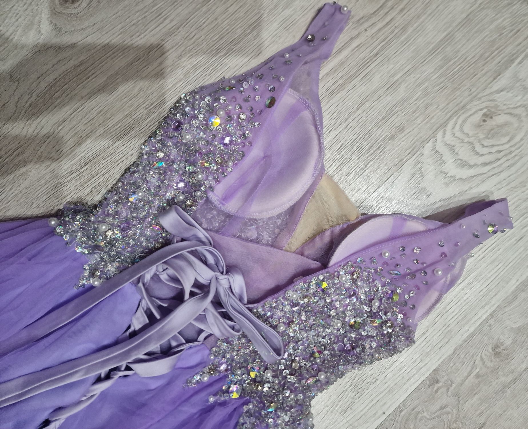 Liliowa fioletowa sukienka bal studniowka wesele maxi tiul długa 34 36