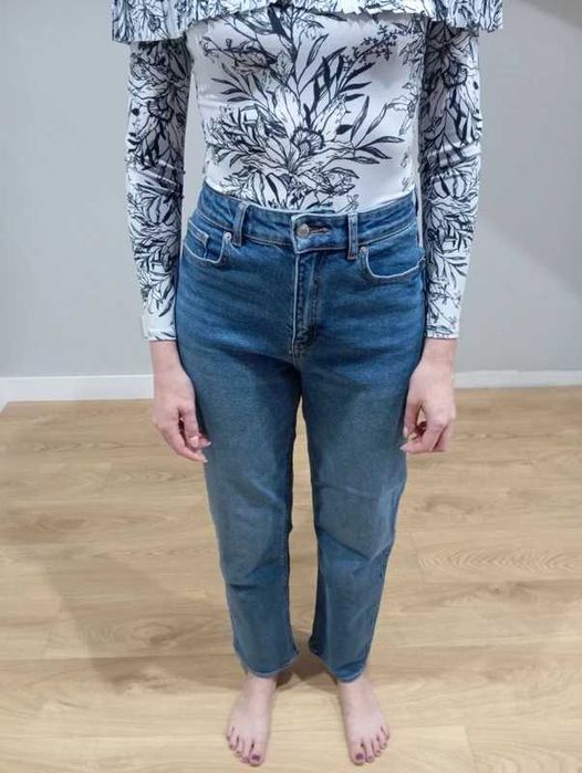 Niebieskie dżinsy jeansy wysoki stan high waist H&M 36