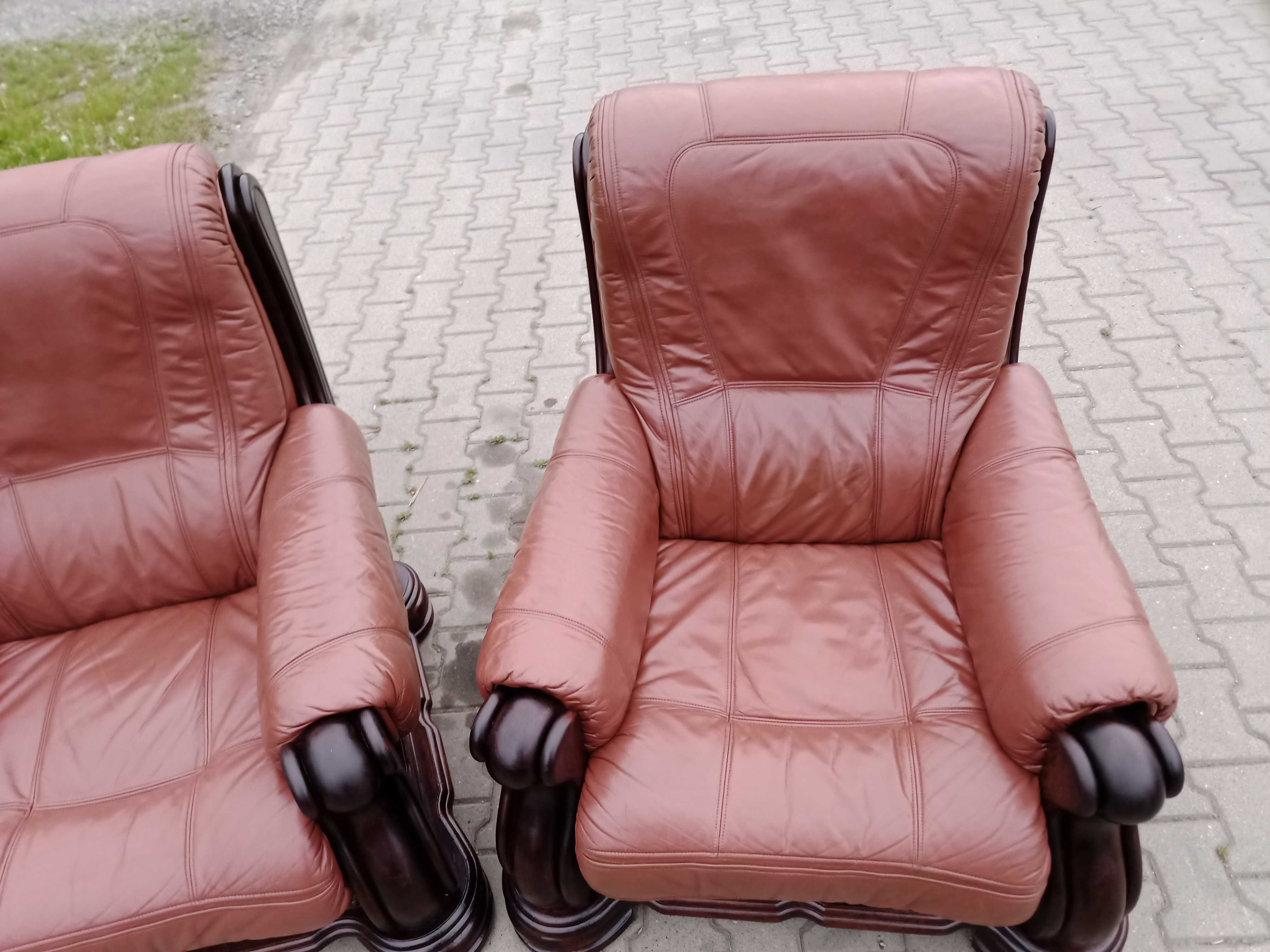 Komplet Wypoczynkowy KLER Bonzo 3+1+1 i Ława , Dąb - Skóra Brąz