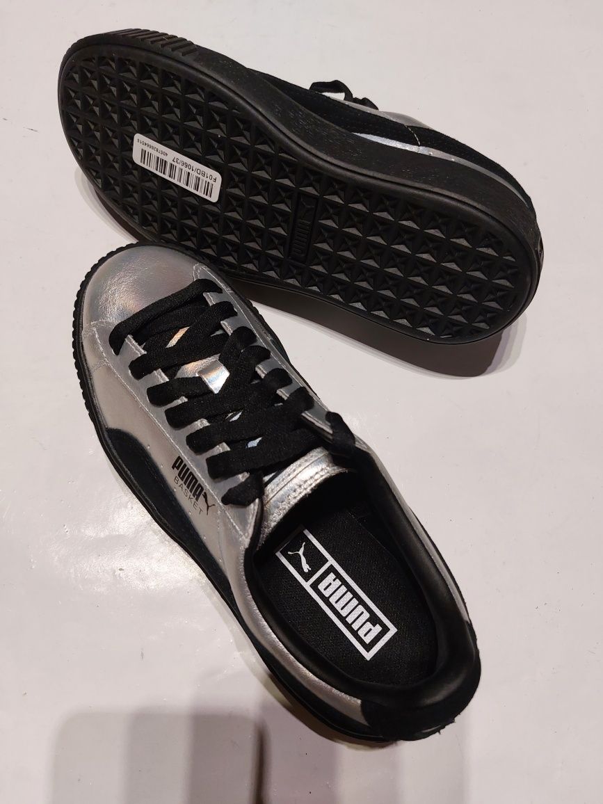 PUMA sneakersy trampki na platformie 37 37.5 skórzane srebrne silver