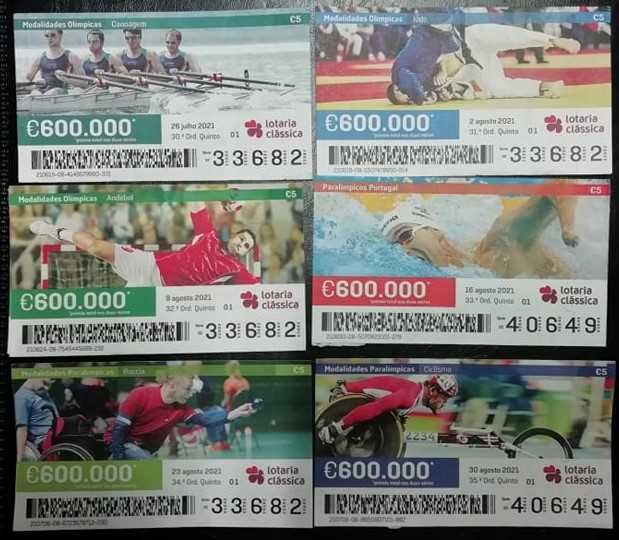 Bilhetes de lotaria clássica e popular.