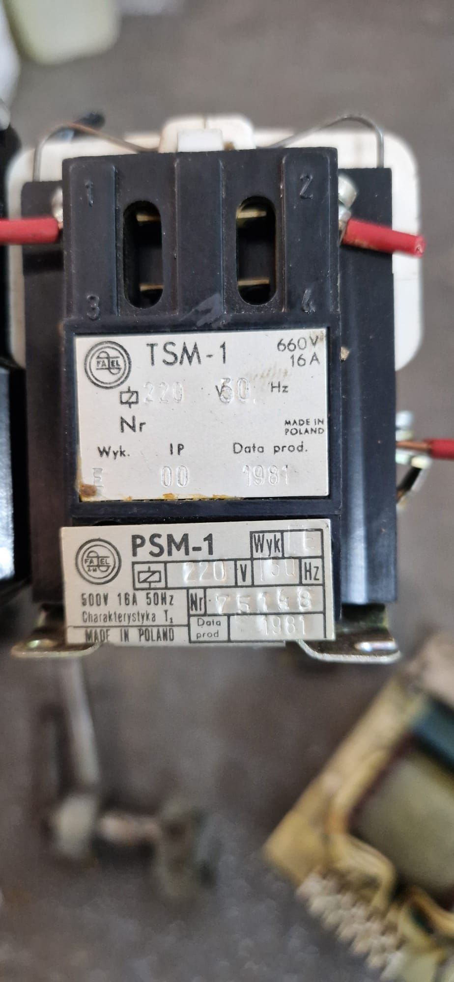 Części tokarka TSB 20, stycznik TSM 1, PSM 1, transformator 24V