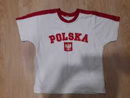 T-shirt bialy z napisem Polska rozm. 140cm