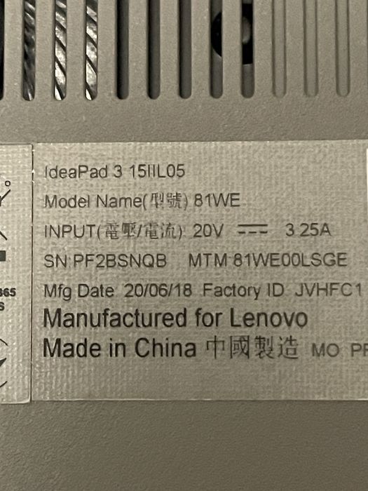 Ноутбук Lenovo IdeaPad 3 15IIL05. Model 81WE