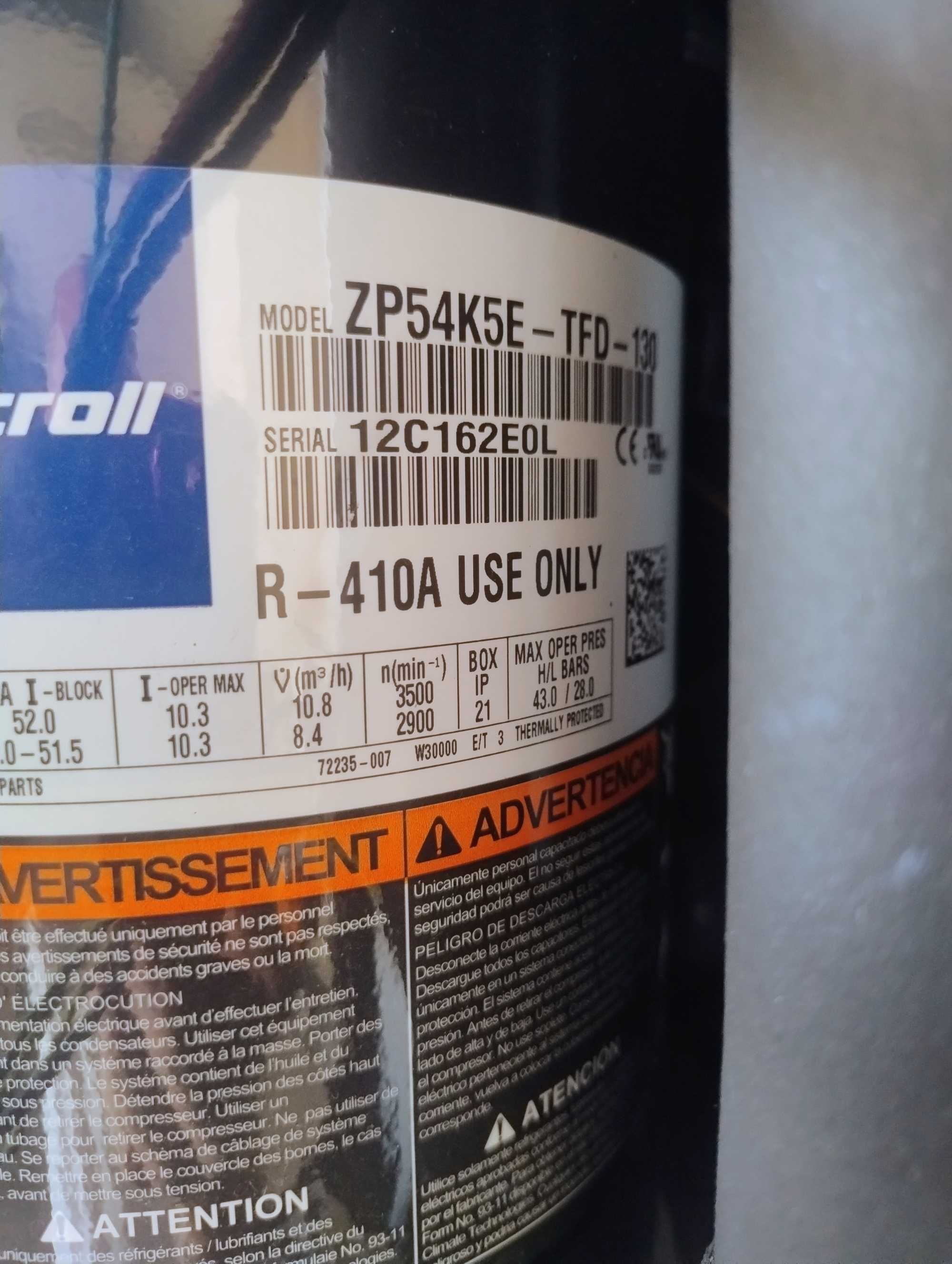 Sprężarka klimatyzacja pompa ciepła R410a COPELAND scroll ZP54K5E