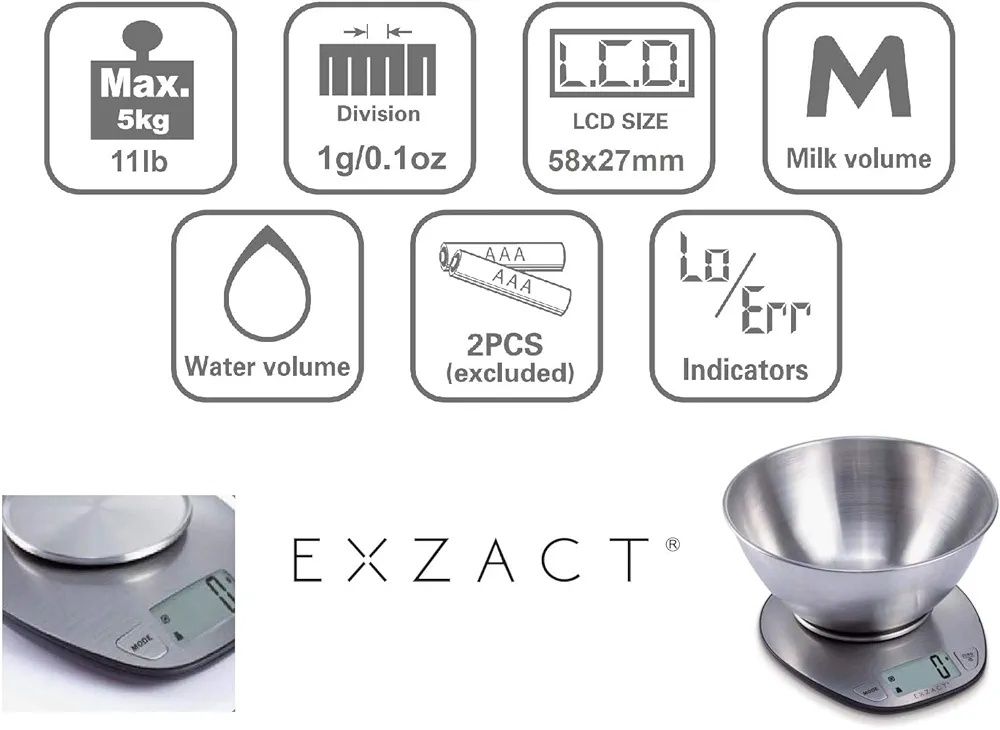 Exzact ex4035 elektroniczna waga kuchenna do 5kg z misą do ciast