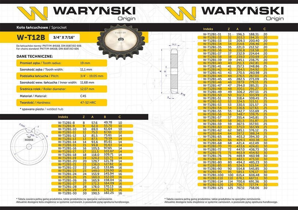 Koło zębate hartowane tarcza 12B-1 (R1 3/4) Z-17 Waryński