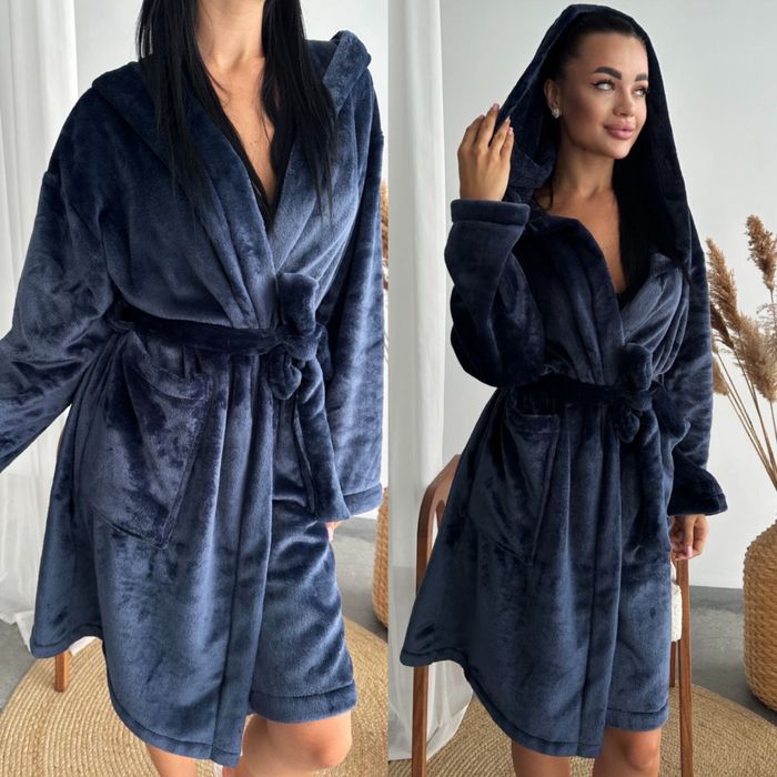 Женский домашний халат теплый МАХРОВЫЙ 42-46 48-52 с поясом с капюшоно