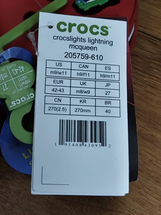 Klapki Chodaki Crocs McQueen świecące nowe, r. 42-43 ORYGINALNE
