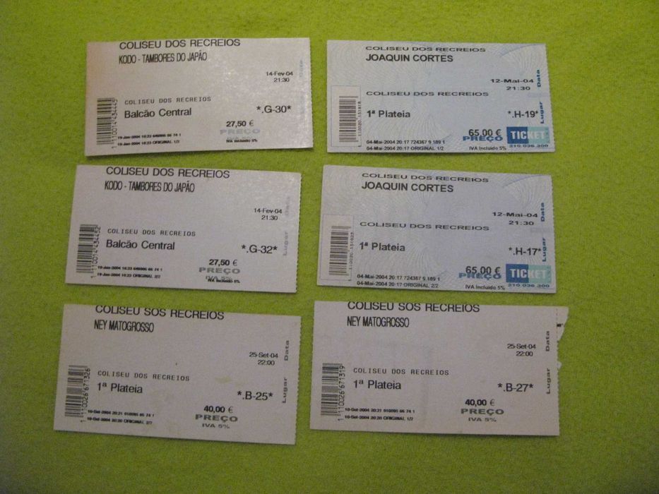 Bilhetes antigos de concertos para Colecionadores