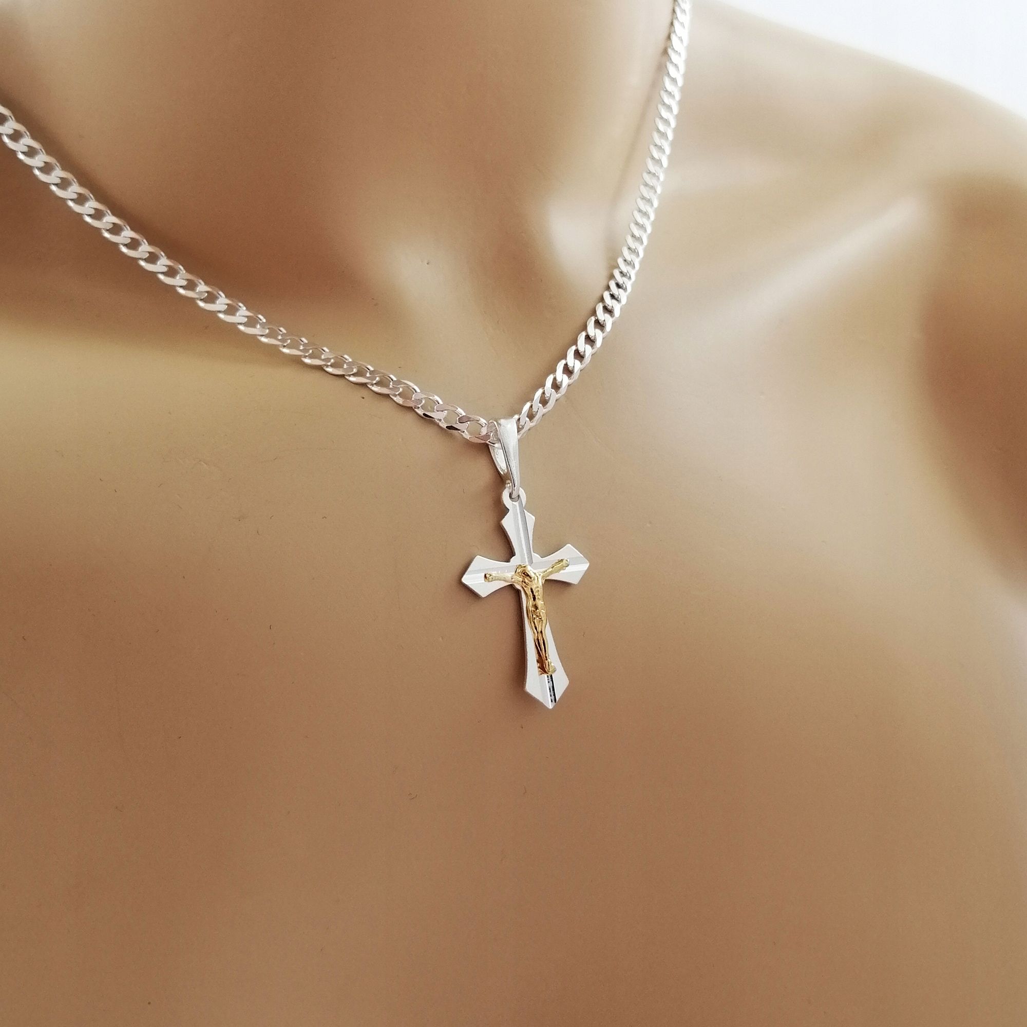 Elegancki Srebrny Łańcuszek Męski Pancerka + Zawieszka Krzyż 925 + Gra