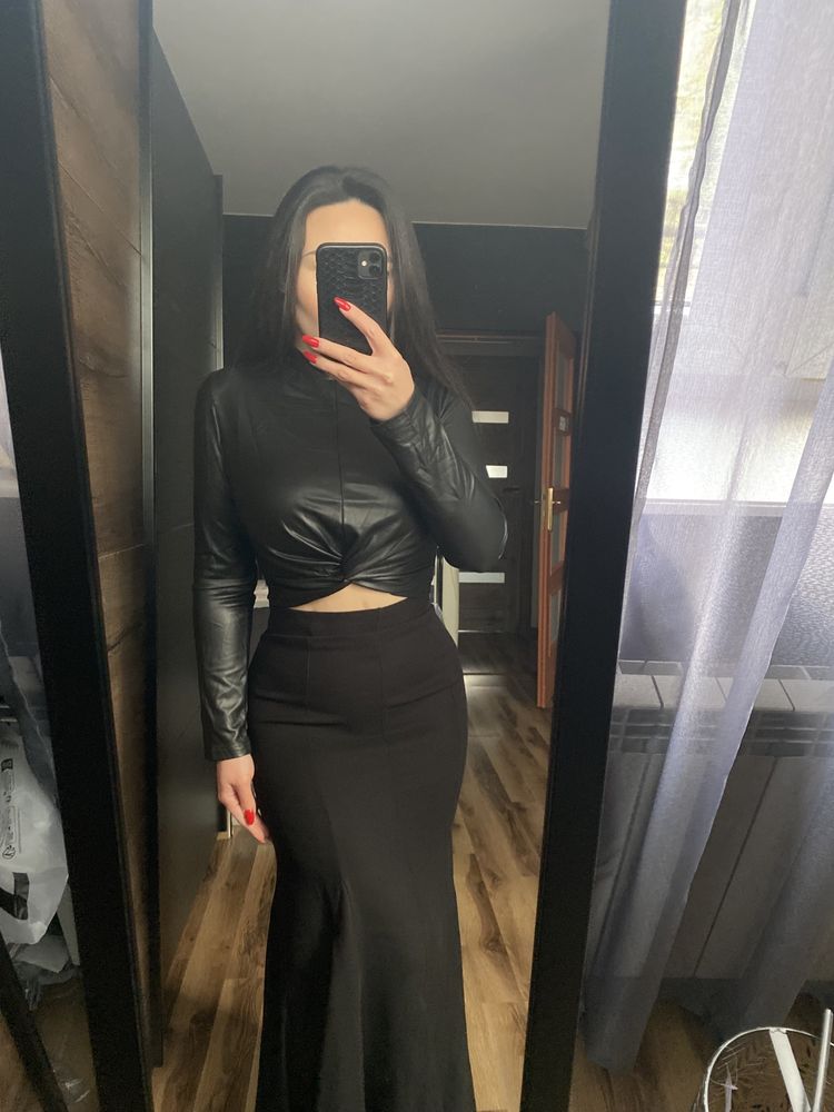 Sexy skórzana krótka bluzka crop top skóra latex lateks latexowa seksi