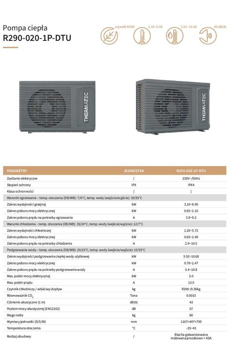 Pompa ciepła Thermatec 5kW R290 monoblok