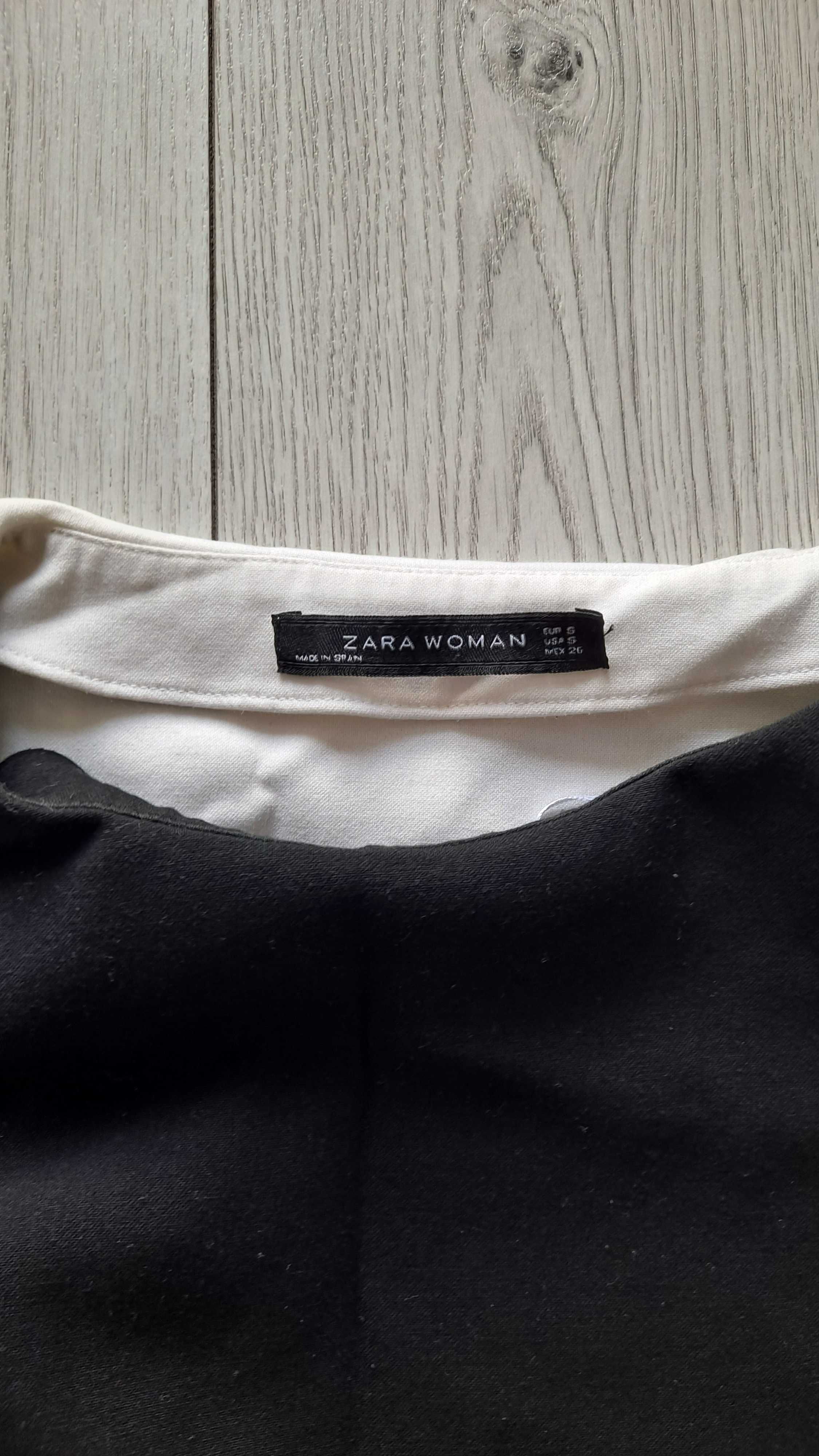 Sukienka tunika Zara mini S falbanka 3/4 rękaw czarno beżowa
