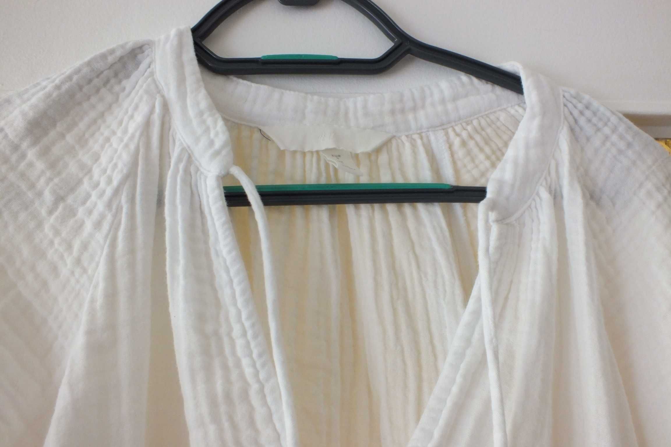 H&M biała mega długa sukienka gnieciona bawełna S jak 38/40