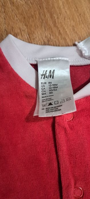 Pajacyk, piżamka świąteczna, kombinezon, Hm, 86, strój mikołaja